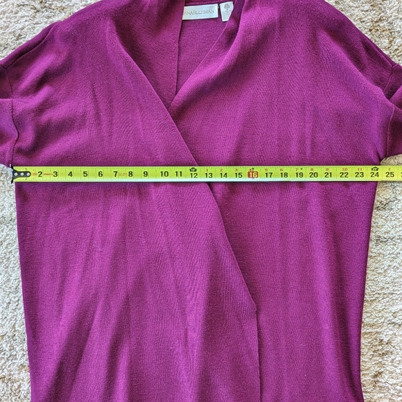 Vintage 90s Dana Buchman Purple Sweater Open Cardigan 100% Wool Drop Shoulder M - Picture 6 of 9